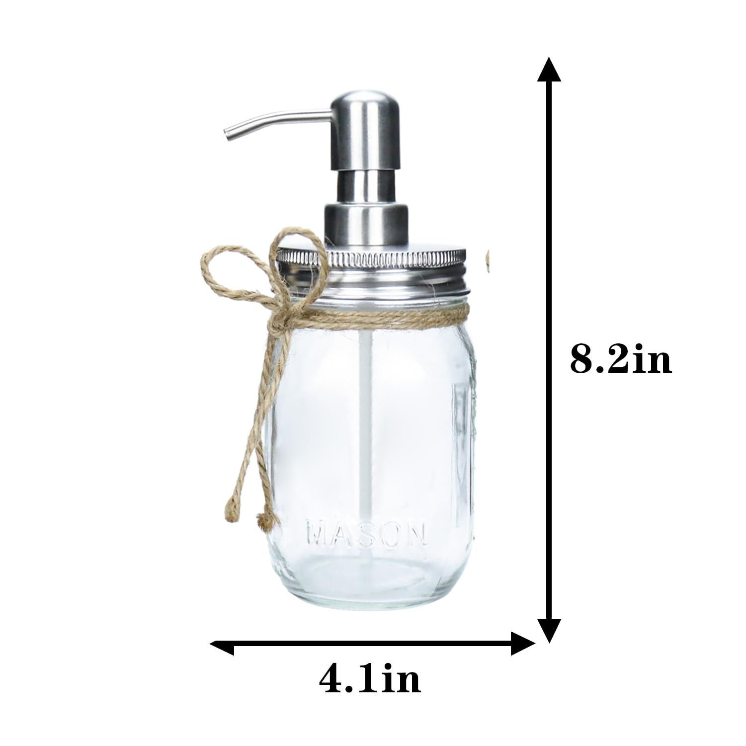Dispensador de jabón para Tarro de masón 2 Unidades 16 oz Vidrio Transparente Bomba Acero Inoxidable