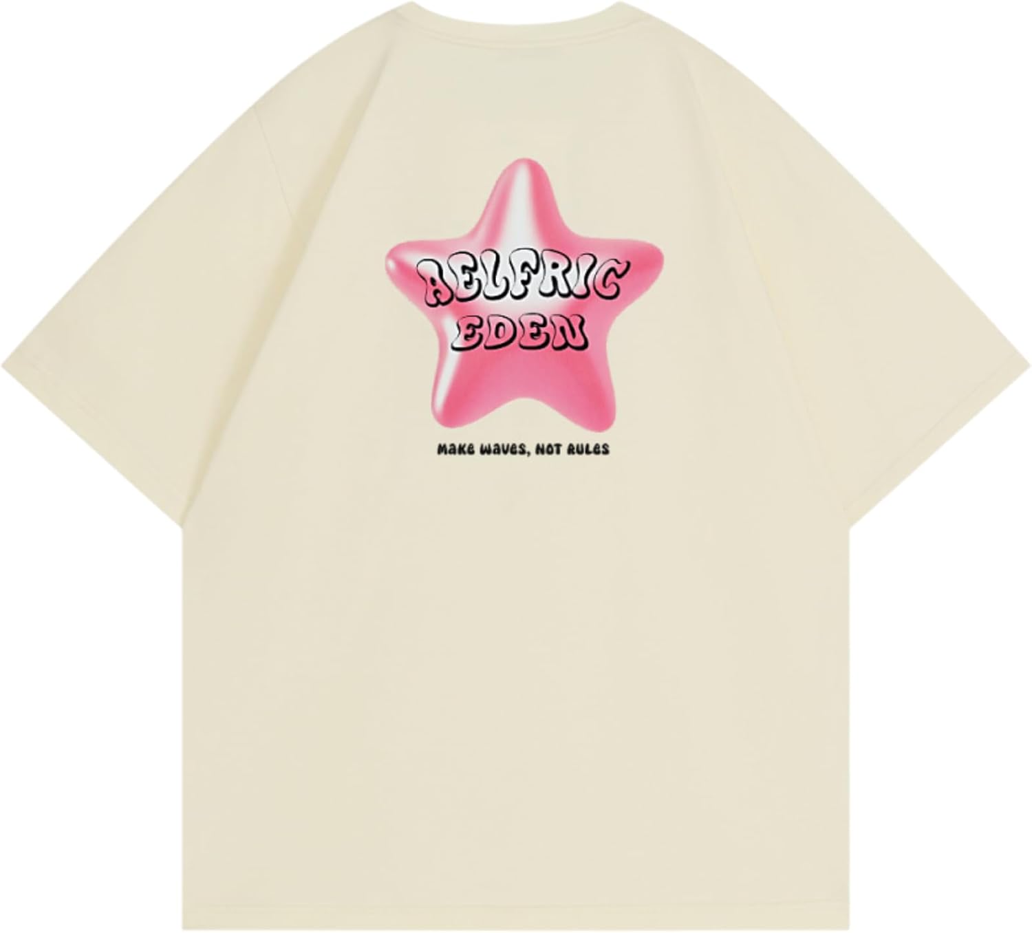Aelfric Eden Women Oversized Letter Graphic Tees Pink Star Print Tee Graphic Crew Neck Cotton Short Sleeve Y2k Tops