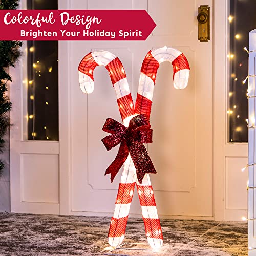 Joiedomi 33.6" Christmas Candy Canes Tinsel Yard Light Decorations 50 Pre-Lit Led Warm White Lights With Metal Stakes For Indoor Outdoor Yard Holiday Décor, Christmas Event, Christmas Eve Night Décor #TOP5