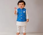 Pspeaches Boys Dupion Full Sleeves Mandarin Collar Embroidered Kurta and Dhoti Pant 2 Piece Set|Ethnic Wear For Cute Baby Boys|Traditional & Festive Outfit