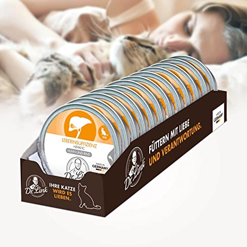 Dr. Link Spezial-Diät Katzenfutter speziell für die Leber, Proteinquelle Huhn & Rind, für Katzen & Kater - Stoffwechsel, Elektrolytausgleich, Unterstützung der Leberfunktion - 12x85g Schale
