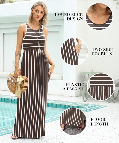 Image of EUOVMY Women's Sleeveless Dress Casual Plain Loose Summer Long Maxi Dresses with Pockets