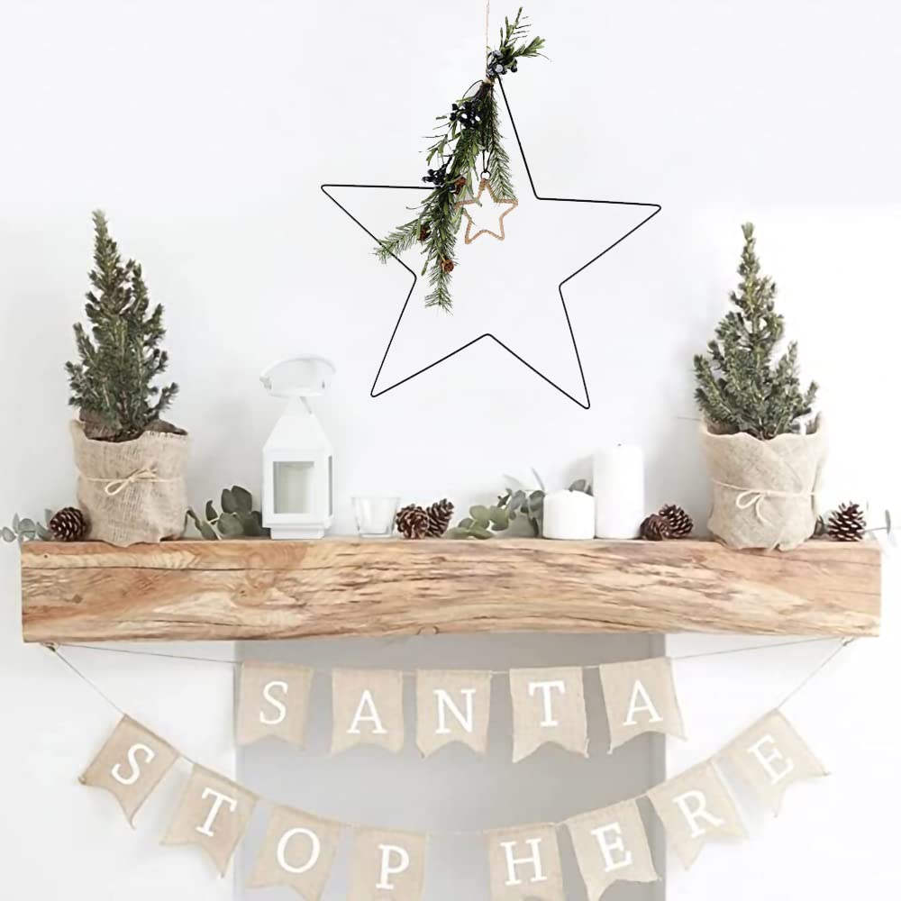 12 Étoiles En Métal Noir à Suspendre - 5 à 20cm - Décoration Noël, Macramé, DIY - Avec Corde Chanvre