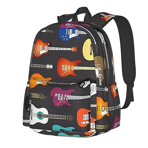 Sac à dos imperméable et léger avec grand volume imprimé guitares pour écoliers