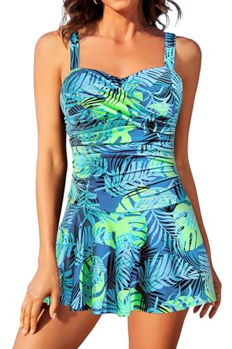 Image of Aqua Eve One Piece Swim Dress Tummy Control Swimsuit with Skirt Modest Bathing Suit Vintage Swimdress