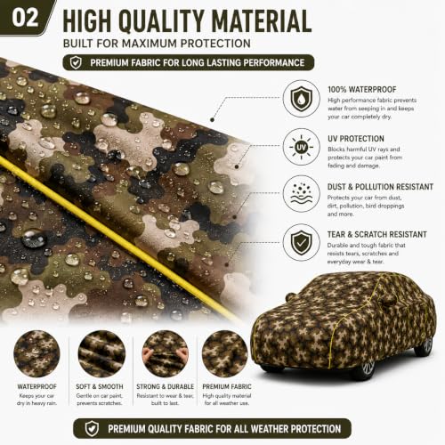 Image of Magic 6-Layer 100% Waterproof Custom Fit Car Cover for Mahhindraa Thar (All Models) Army | UV, Heat, Rain, Dust & Scratch Resistant | All Weather Outdoor & Indoor Full Body Car Cover