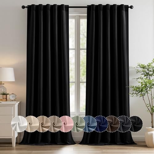 MIULEE Black Pinch Pleat Blackout Curtains 40x96 Inch Length 2 Panels Set