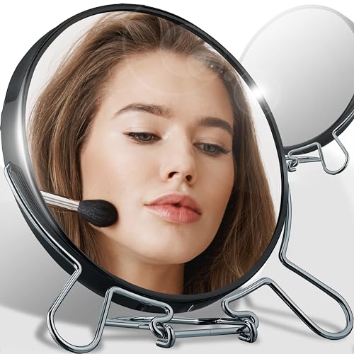 Retoo Doppelseitig Kosmetikspiegel mit 1-Fach und 2-Fach Vergrößerung, Verchromter Makeup Spiegel, 360°Schwenkbar Tischspiegel für Schminken, Rasieren, Standspiegel, Schminkspiegel, Rasierspiegel
