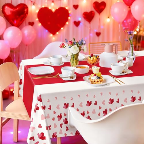 Image of Hxezoc 3 Pack Valentines Day Tablecloths, 54 x 108 Inch Disposable Heart Plastic Table Cover for Girls Kids Valentines Birthday Baby Shower Party Decorations Outdoor Indoor Party Supplies