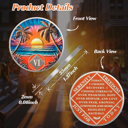 beach sunset 6 year sobriety coin affirmation na coin addiction recovery six year sober chip celebrating recovery anniversary token narcotics anonymous sobriety gifts for men women