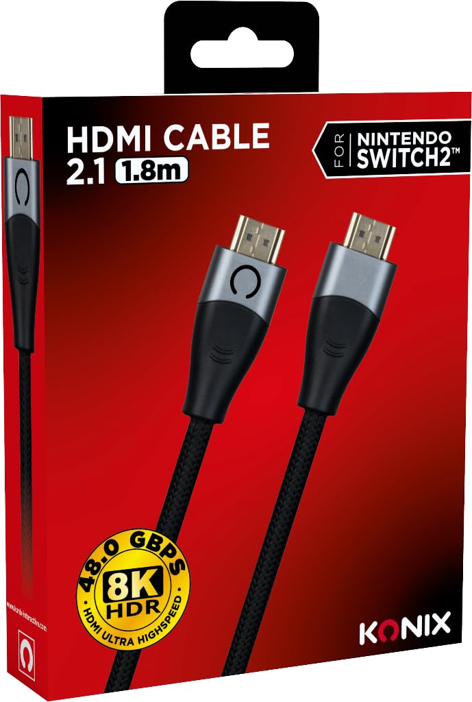 Konix Kabel HDMI-2.1 do Nintendo Switch 2-4K i 8K - kompatybilny z nylonem - długość 1,8 m - czarny