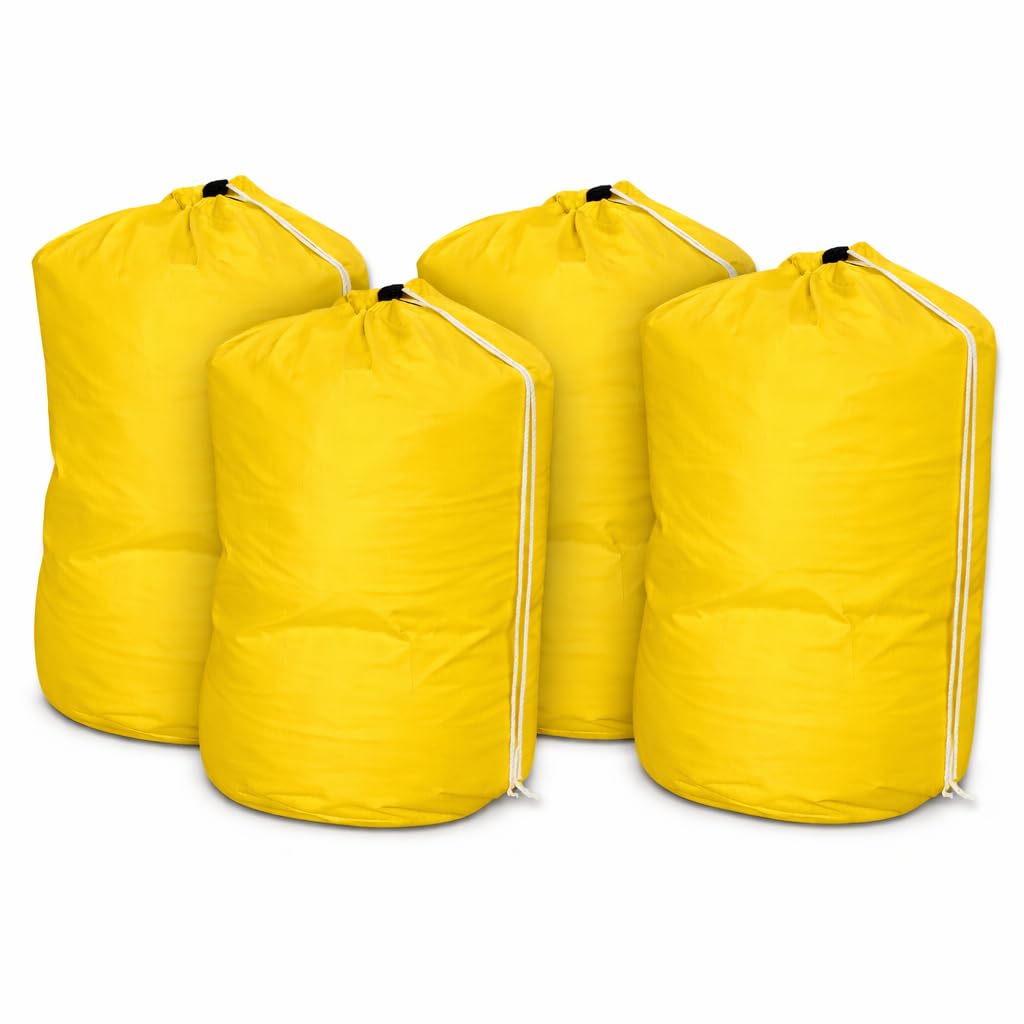 INCO-CARE Durable Laundry Bag with Drawstring and Carry Handle, Heavy Duty Reusable, Colour-Coded, Machine Washable 95°C. (Pack of 4, Yellow)
