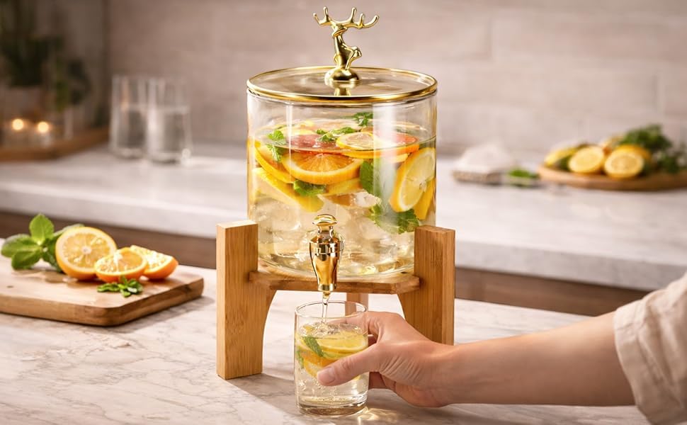 Image of IKIRA 3.6 Litre Glass Beverage Dispensers with Stand & Spigot, Beverage Storage for Party, Home & Events | Glass Drink Server for Lemonade, Mocktails, Water & Cold Drinks