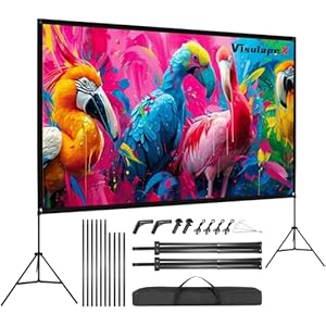 VISULAPEX No Wrinkles 100 Inch Projector Screen – Super Stable with Dual Tripods, Strong Stands, Portable Design for Indoor/Outdoor, 16:9, 4K – Perfect for Camping, Parties, and Home Theater