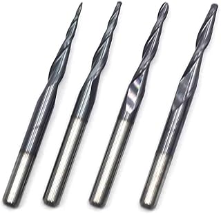 OSCARBIDE Carbide End Mills 1/8" Shank CNC Spiral Router Bits 4 Pieces/Set Tapered Ball Nose 0.25 R0.5 R0.75 R1.0 CNC Router Bit 2 Flutes Tin Coated for Engraving Milling 3D Relief Carving