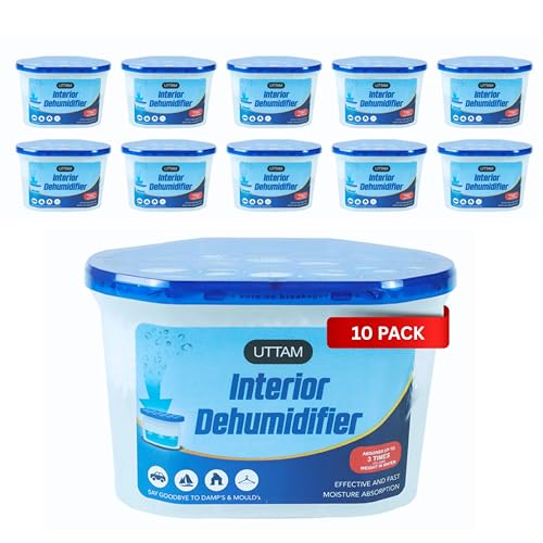 UTTAM 500ml Dehumidifiers - Moisture Absorber and Condensation Remover for Home, Kitchen, Wardrobe, Bedroom, Caravan, Office, Garage, Bathroom, Basement - Effectively Combats Damp, Mold Moisture. (10)