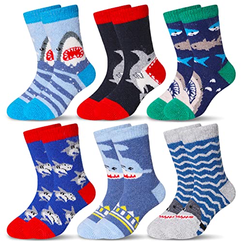 Image of Eocom Kids Wool Socks For Boys Girls Warm Hiking Thermal Winter Cozy Soft Thick Toddlers Crew Boot Socks 6 Pairs