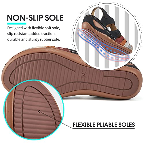 Harence Women's Summer Sandals Casual Bohemia Gladiator Wedge Shoes Comfortable Ankle Strap Outdoor Platform Sandals Closed Toe #TOP4