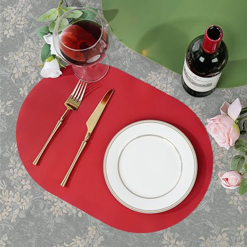 fanquare Silicone Placemats, Oval Placemats for Dining Table Dark Red Christmas Party Place Mats - Image 4