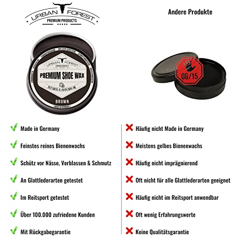URBAN FOREST Schuhcreme Schuhwachs Braun mit Bienenwachs & Avocado-Öl | Lederpflege für Schuhe als Imprägnierwachs | Schuhpflege & Schuhreinigung | Schuhe pflegen mit Premium Shoe Wax 150ml
