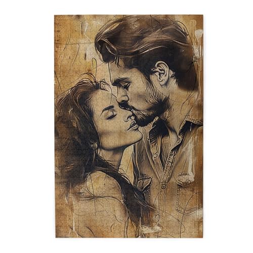 MA6GE8DE Kissing Couple 1000 Piece Charm Jigsaw Puzzles,Enjoy The Sweetness of Love,Unique Artwork for Adults,Puzzles Suitable for Entertaining with Family During Holidays,Funny Wooden Puzzle -  FJ Puzzle-30884
