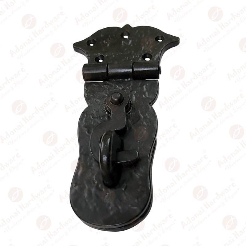 Image of Adonai Hardware inchParan inch Heavy Duty Antique Cast Iron Safety Hasp and Staple with Locking Mechanism (6 inch x 1 Pack, Matte Black) for Vintage Pirates Treasure Chest, Trunks, Wooden Jewelry Box