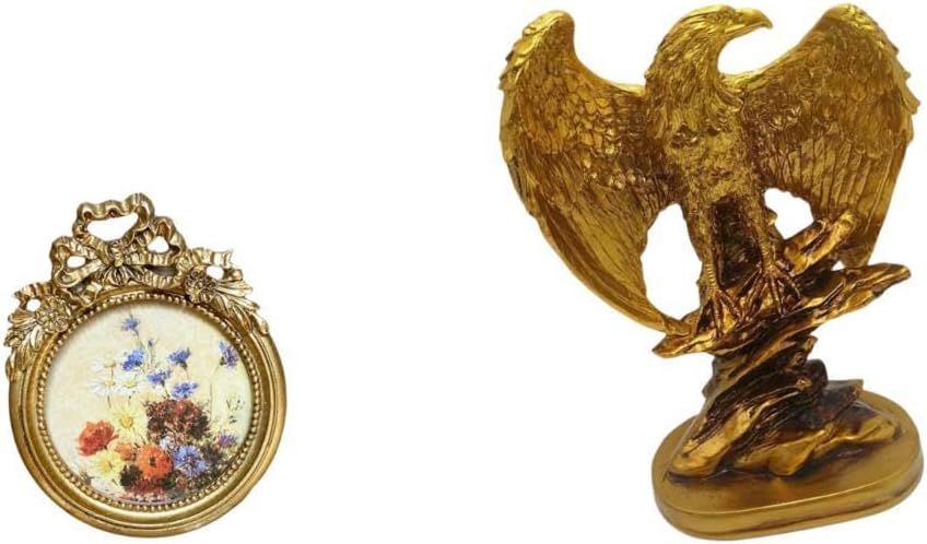 Antique Photo Frame Vintage Sculpture Round Ornate European Desktop Wall Display Artwork Gift Decorative for Wedding Home Office Party