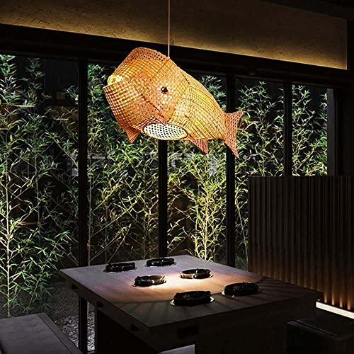 Lampe suspendue poisson lanterne osier lustre tressé bois - 5
