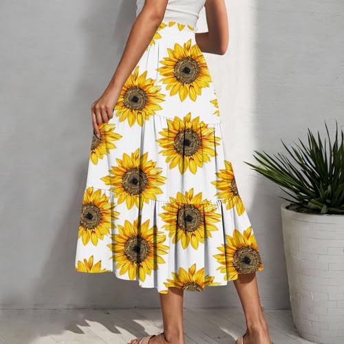 Women's High Elastic Waist Midi Skirts A Line Pleated Layered Boho Skirt with Pockets Flowy Loose Smocked Dress4