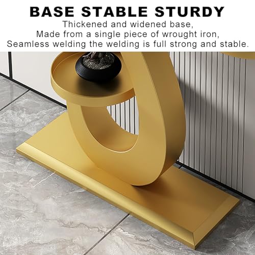 Mesa consola estrecha de mármol sintético premium con base metálica estable 6
