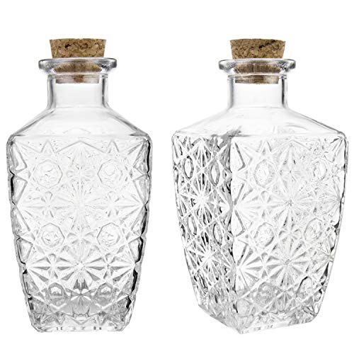 Mygift Diamond-Faceted Apothecary Glass Bottle - Mini Decorative Reed Diffuser Bottles With Cork Lid, Set Of 2 #TOP4