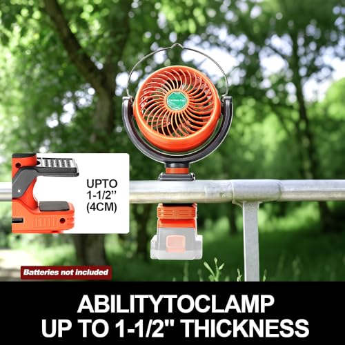Wexibryndl Cordless Clip-on Fan Compatible with BLACK+DECKER 20V Battery(TOOL ONLY), Camping, Outdoor, Job Site & Bedroom, 2-Speed, 270° & 300° Rotation, Dual USB Charging Ports (USB-A & USB-C) — view 6