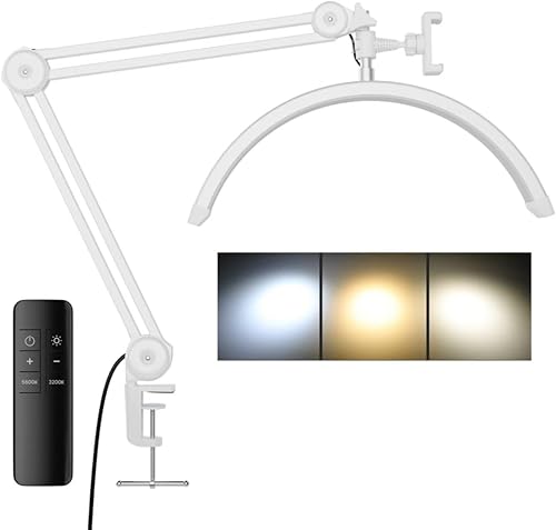 Luz LED ajustable de media luna de 3000 lúmenes con abrazadera y lámpara de tareas, iluminación brillante y regulable para oficina, manualidades,