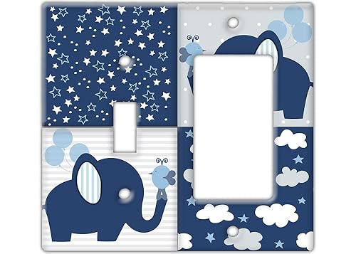 Miniatura 5 de Decorative Wall Switch Cover Plate - Baby Elephant in Blue Decor Switch Plate - Cute Illustration Perfect for Nursery Room With Lots of Blues