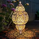 Hanging Solar Lanterns Outdoor Waterproof, Moroccan Solar Lanterns for Outside Garden Decor, Outdoor Hanging Lantern Gardening Gifts for Women Mom Grandma, Yard Patio Lawn Decorations