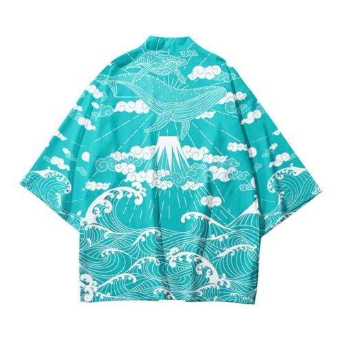 AMOMA Men Japanese Kimono Lightweight Loose Breathable Casual Cardigan Coat Top Yukata Jacket(3XL,WaveBlue)2