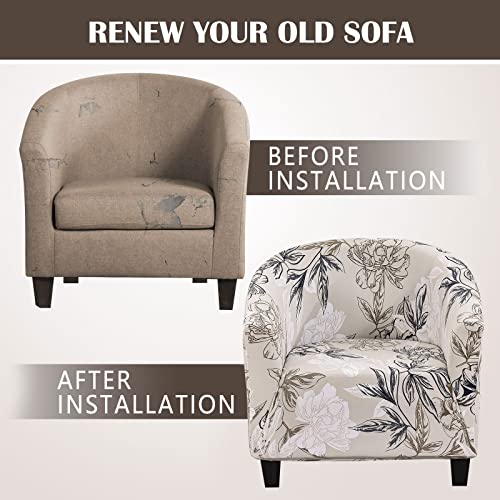 Image of SearchI Club Chair Slipcover Stretch Barrel Chair Covers Printed Tub Chair Slipcovers Spandex Armchair Sofa Cover Removable Couch Furniture Protector Arm Chair Cover for Living Room(Flowers Pattern5)