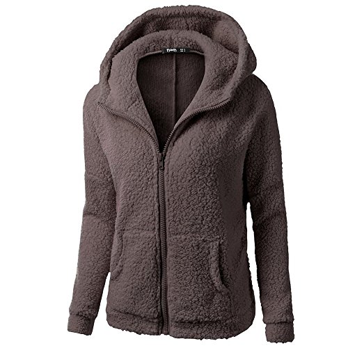 Deloito Damen Kapuzenjacke Warm Fleece Sweatjacke mit Reißverschluss Herbst Winter Teddy Hoodie Jacke Casual Einfachheit Übergangsjacke Leicht Wintermantel Einfarbig Fleecejacke mit Tasche