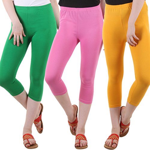 Image of DIAZ Women's Super Combed Cotton Elastane Stretch Slim Fit Printed Capri -Pack of 3