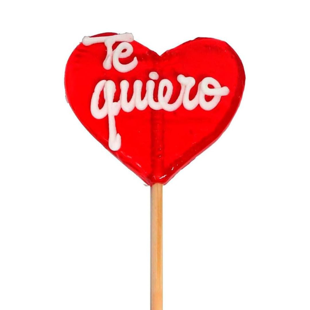 iChuches - Piruleta Corazón "Te Quiero" 55gr - Caramelo Rojo con Mensaje Romántico - Dulce Regalo para San Valentín, Aniversario o Detalle Especial Pareja - 12 Unidades, 660 Gramos
