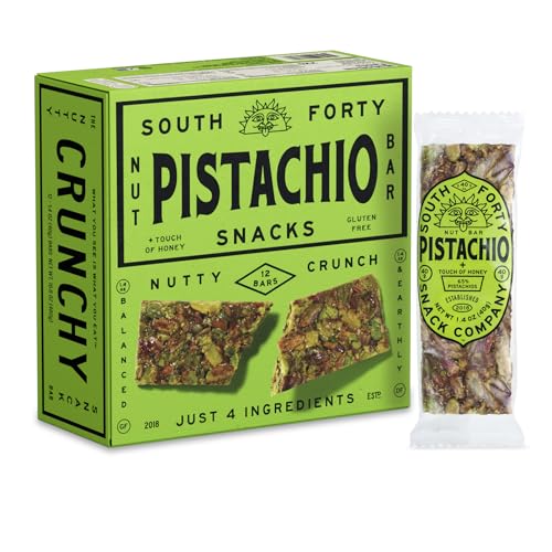South 40 Snacks Crunchy Pistachio Bar Just 4 Ingredients Touch of Honey (40g Bar Pack of 12)