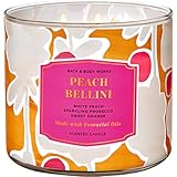 Bath and Body Works White Barn Peach Bellini 3 Wick Candle 14.5 Ounce Floral Label