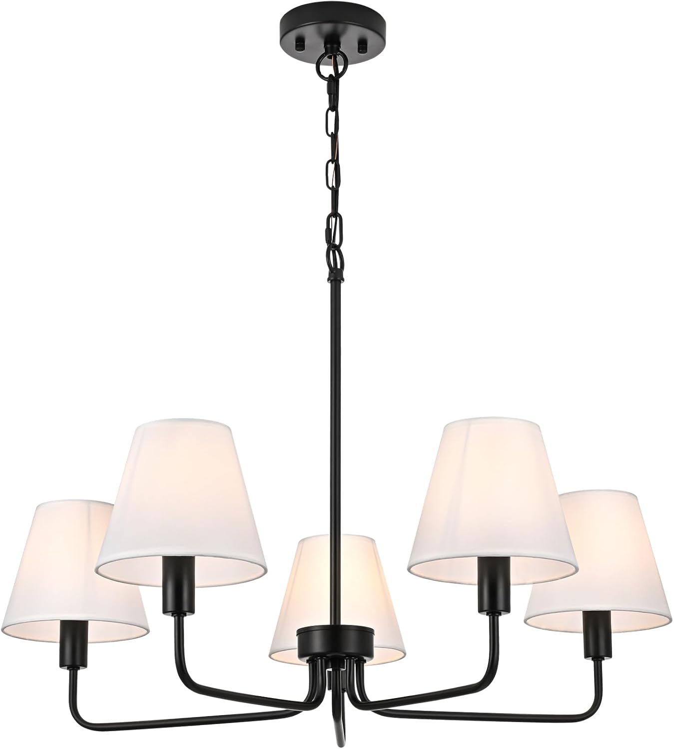 Black Chandeliers for Dining Room,5 Lights Modern Dining Room Light Fixture with White Fabric Shade,Height Adjustable Farmhouse Chandelier for KitchenIs Land,Living Room,Foyer,Entryway