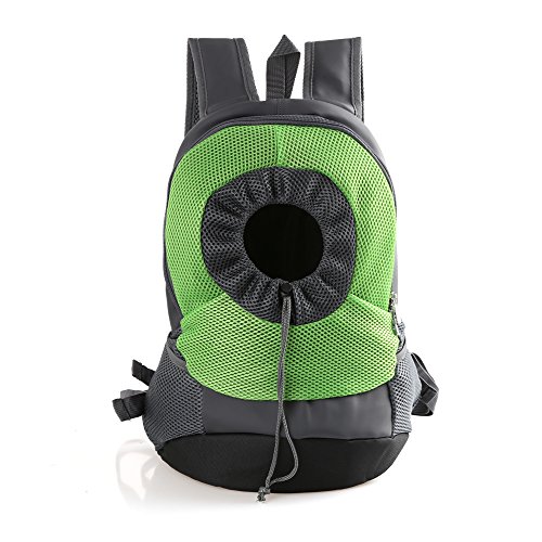 Tineer Al Aire Libre Transpirable Pet Dog Carrier Mochila Nylon Bolsa Delantera portátil de Viaje Pet Dog Bag Ajustable Malla de Hombro Pet Mochila Pet Head out (S, Verde)