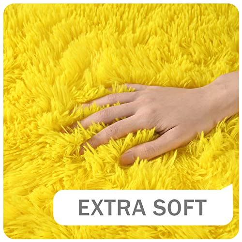Amearea Shag Fluffy Runner Rug For Bedroom Girls Living Room, 2X6 Feet Extra Soft And Fuzzy Shaggy Rugs, Non Slip, Indoor Floor Long Carpet Mat For Boys Nursery Home Decor, Yellow #TOP5
