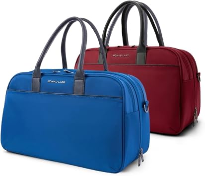 Nomad Lane Carry-On Luggage Duffel Bag, Durable & Lightweight Suitcase. Bento Bag, Weekender Travel Bag for Men & Women, Aegean Blue & Bordeaux Berry