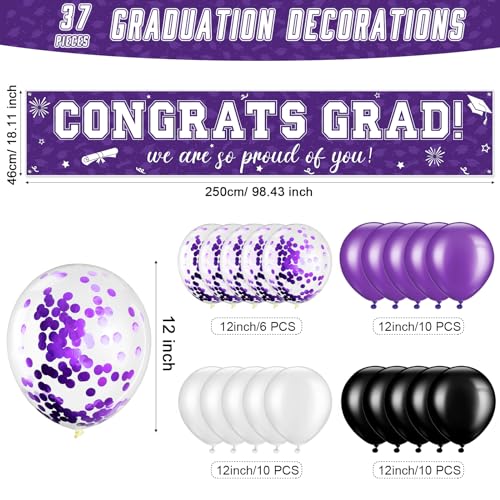 Image of 37Pcs Graduation Banner Balloon Decorations Class of 2026, Congrats Grad Banner Yard Outdoor Decorations, Graduation Balloons Banner Set for High School College Graduation Party Supplies, Purple