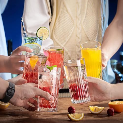 Image of bellemax 300 ML Premium Juice Glasses Drinking Glasses,Highball Lead-Free Glasses,Tumblers for Water,Juice,Beer,Cocktail and Mixed Drinks - 6 Pieces,Transparent (BM-13)