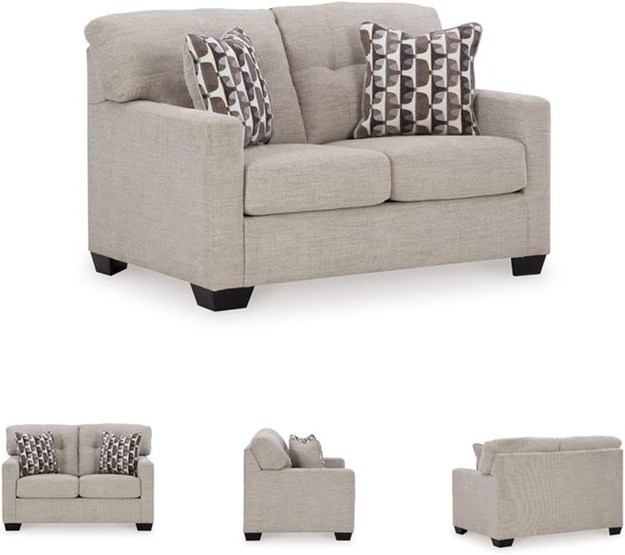 BOWERY HILL Loveseat & Sofa Set in Pebble Upholstery with Tufted Back