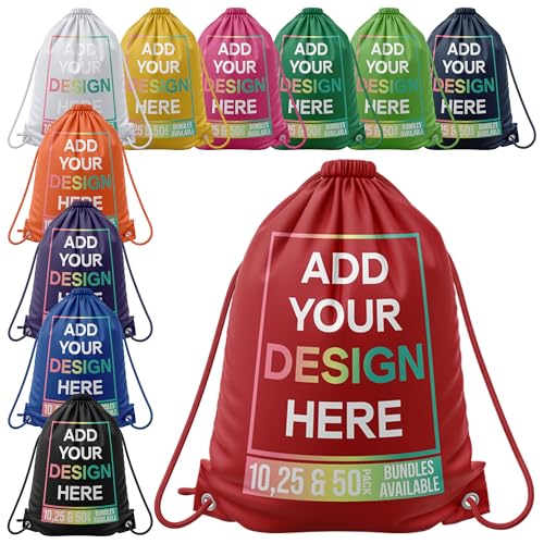 Custom Drawstring Bag, Add any Logo or Text, Design Your Own Customized Gym Sack, Perfect for Swimming, Gym, Dance, School, Promotional